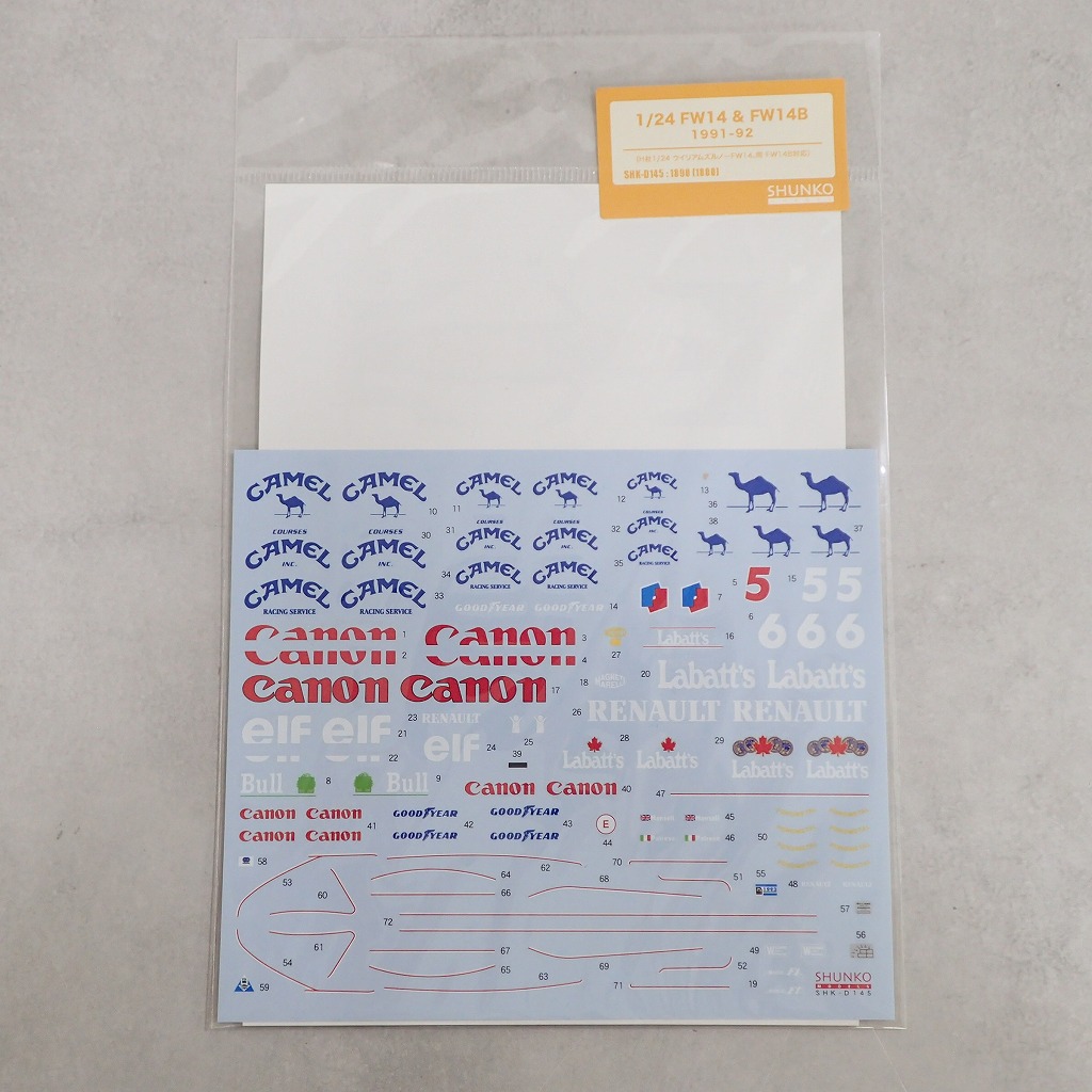 SHUNKO 1/24 ウイリアムズルノーFW14&FW14B 1991-92 SHK-D145 CAMELデカール ハセガワ対応 【未開封】