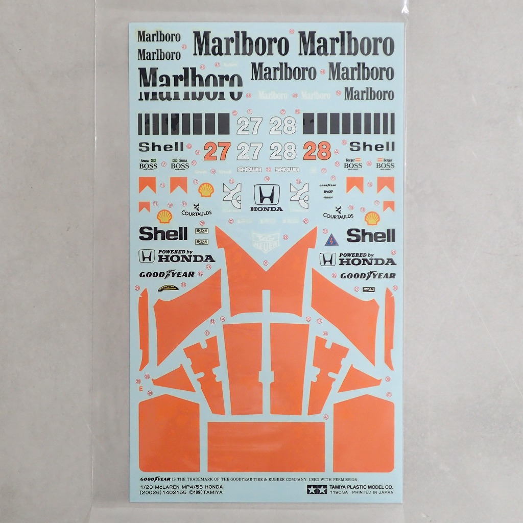 タミヤ 1/20 マクラーレン MP4/5B ホンダ (20026) 1402155 Marlboroデカール