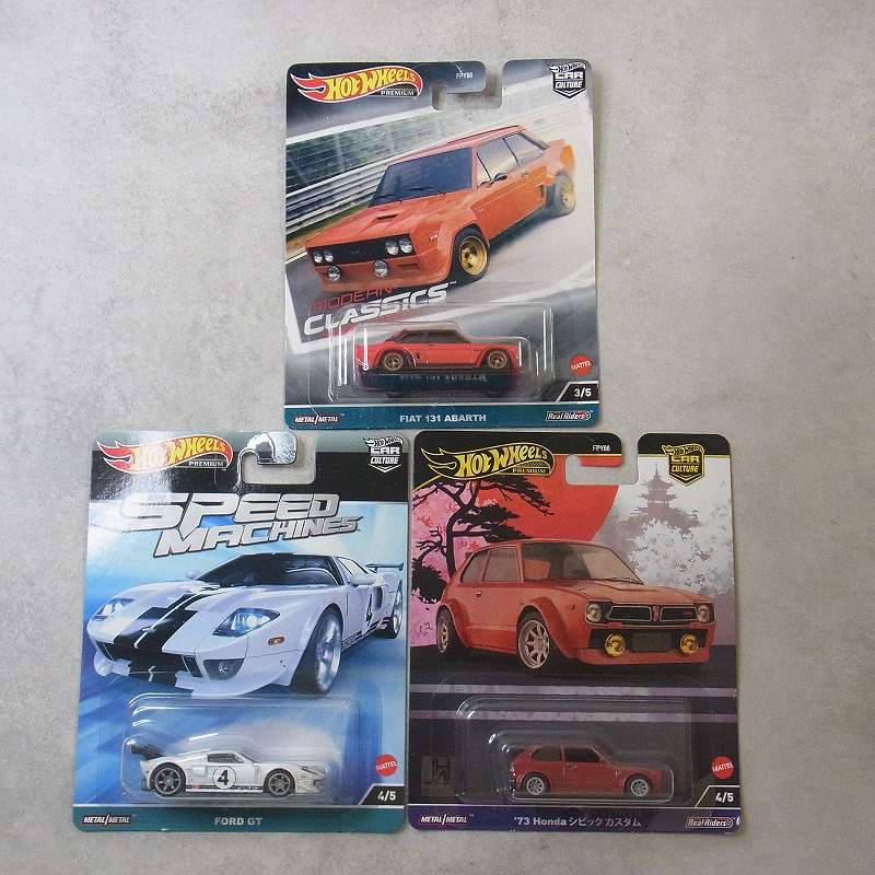 未開封 ホットウィールプレミアム 3台セット ’73 Honda シビックカスタム/FORD GT/FIAT 131 ABARTH